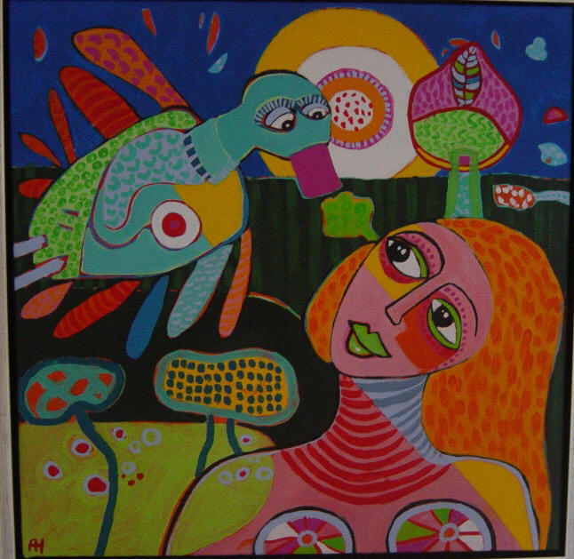 Lady and bird in sunshine (50 x 50 cm)